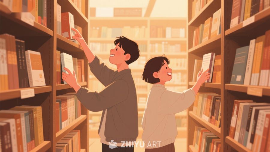 图书馆内两人选书 319