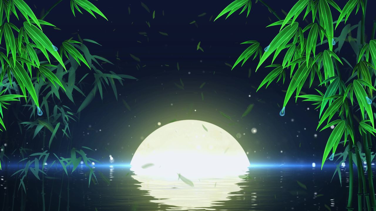 唯美大海上升月亮白月光蓝色夜空圆月明月大屏幕舞台LED视频  192