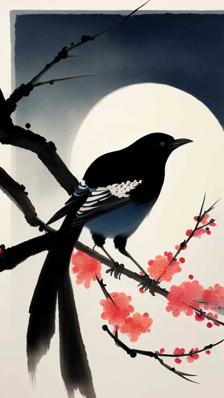 喜鹊国潮七夕插画国潮七夕喜鹊素材