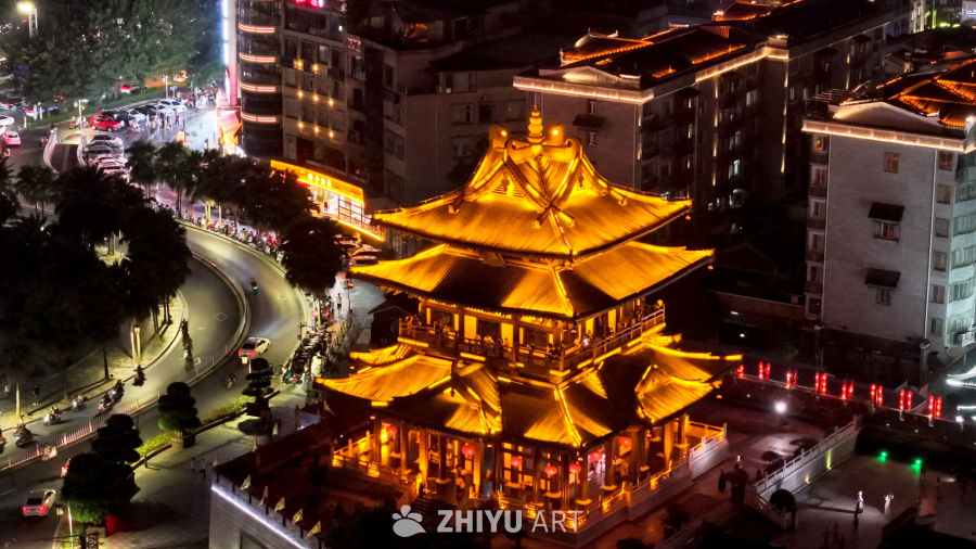 灯火辉煌的古建筑夜景