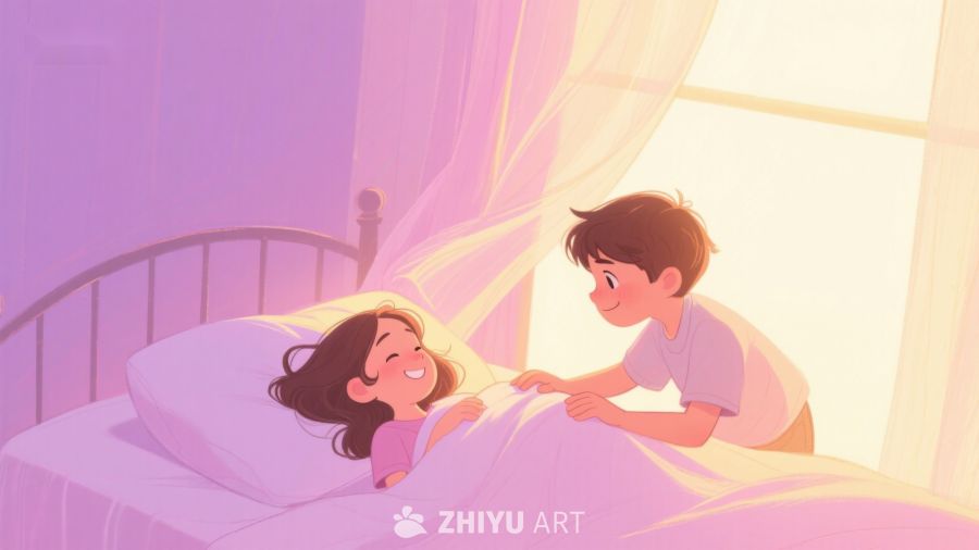 温馨床边：孩子轻抚母亲脸颊 378