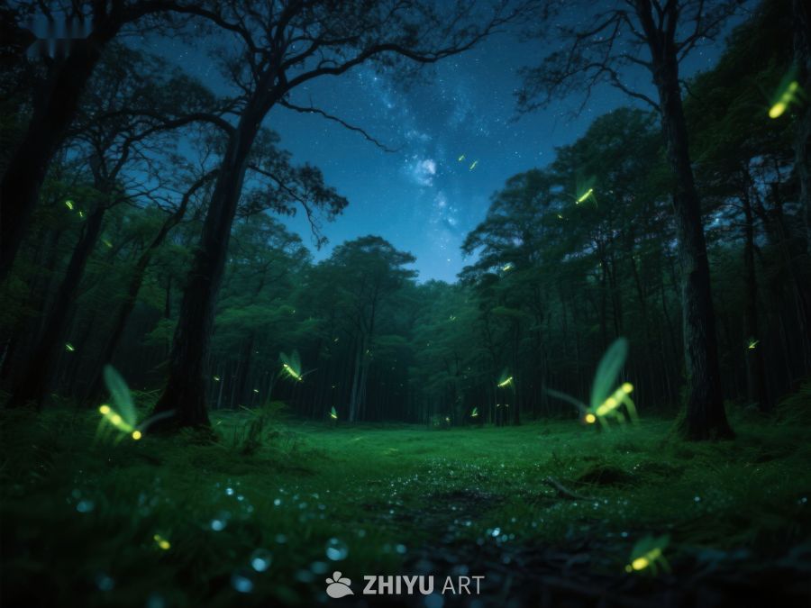 夜空下萤火虫飞舞的森林 402