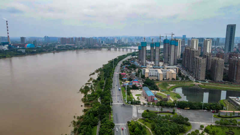 湖南株洲城市风光航拍 