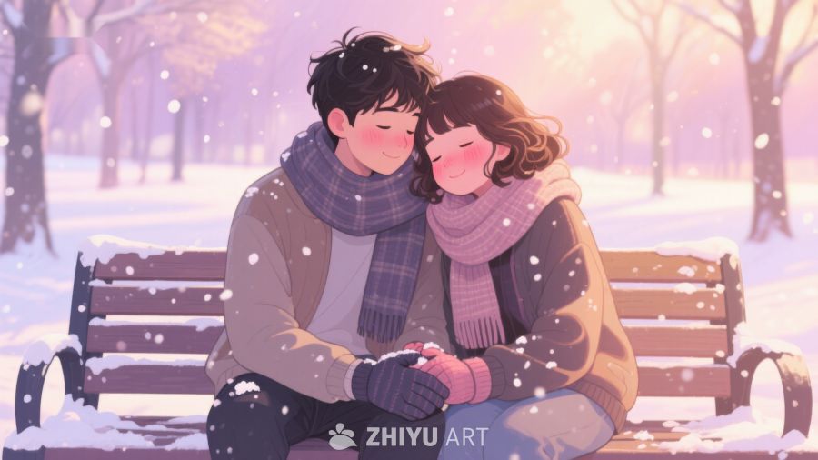 冬日雪景中相拥的恋人 163