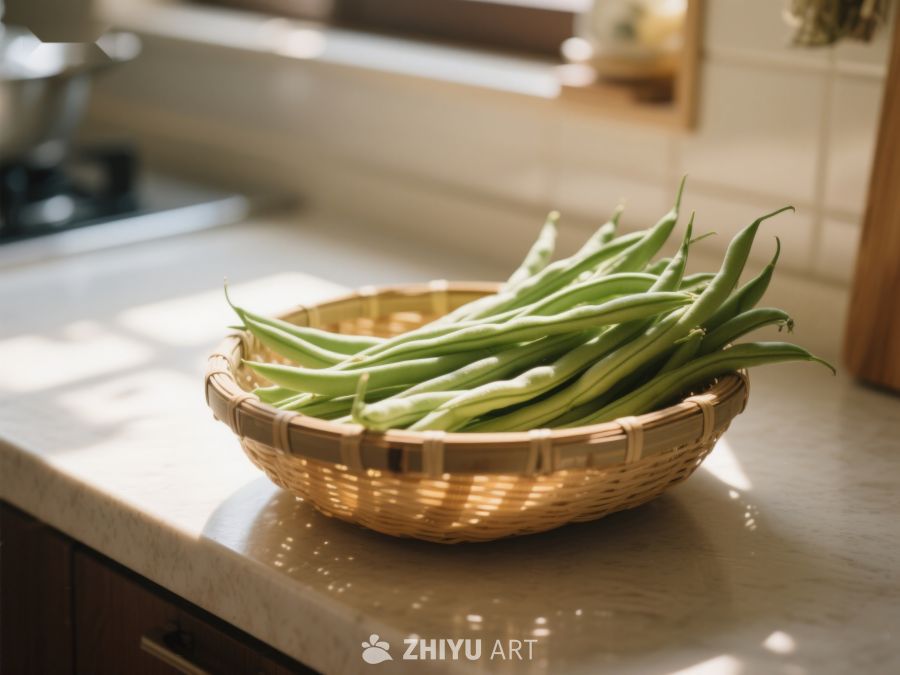 竹篮中的新鲜四季豆 624