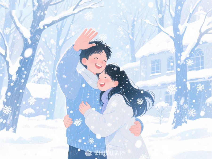 冬日雪景中的温馨情侣 96