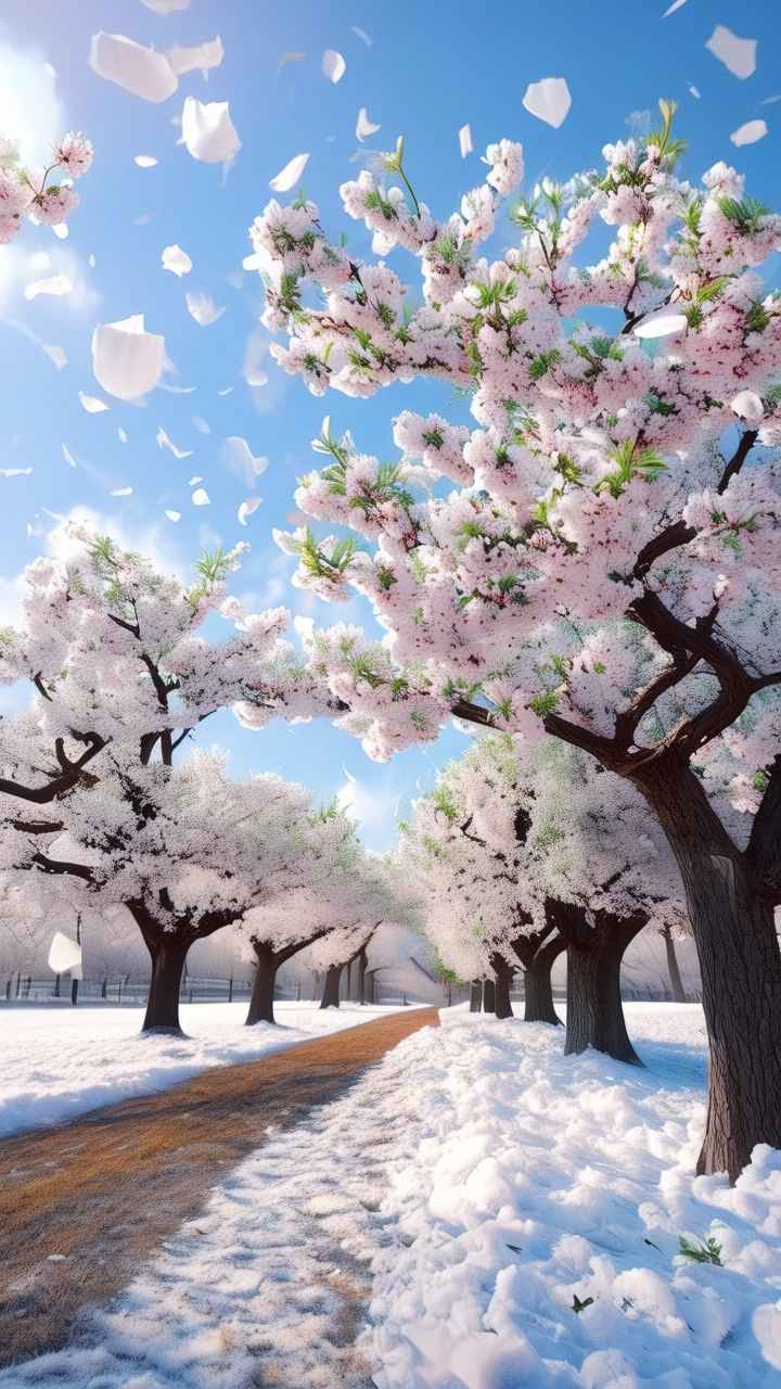 一排梨花树在微风中摇曳 4
