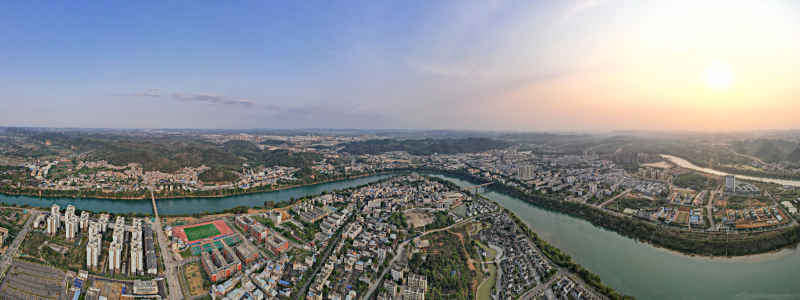 广西崇左城市风光航拍全景图