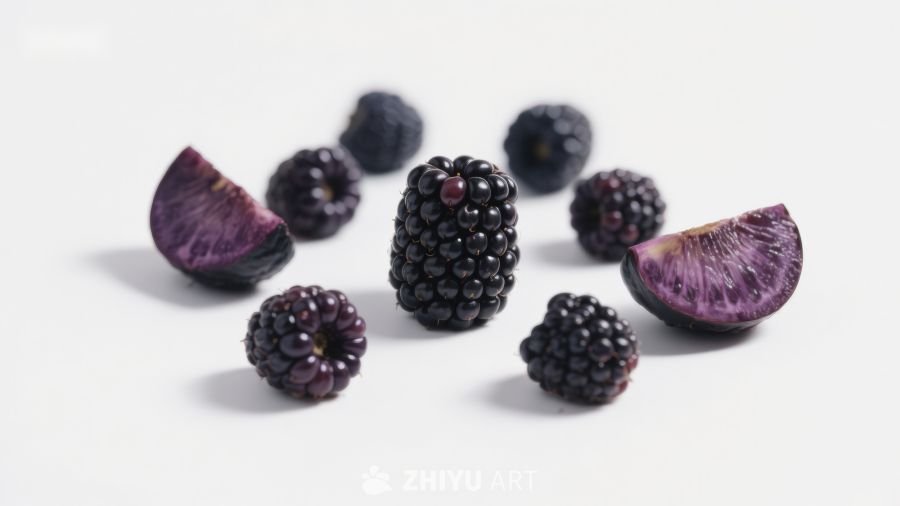 新鲜黑莓与切片展示