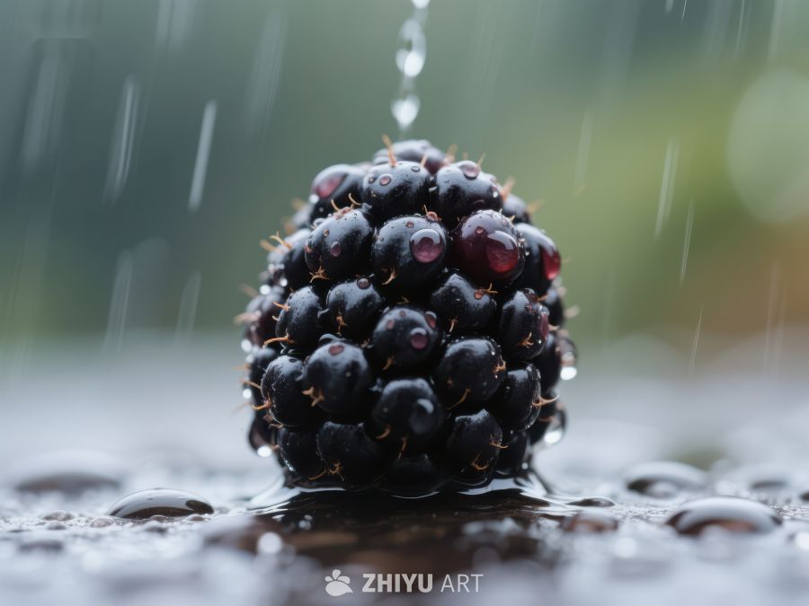 雨水滴落黑莓，清新自然 767