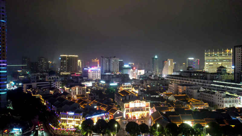 广西南宁城市夜景灯光航拍  