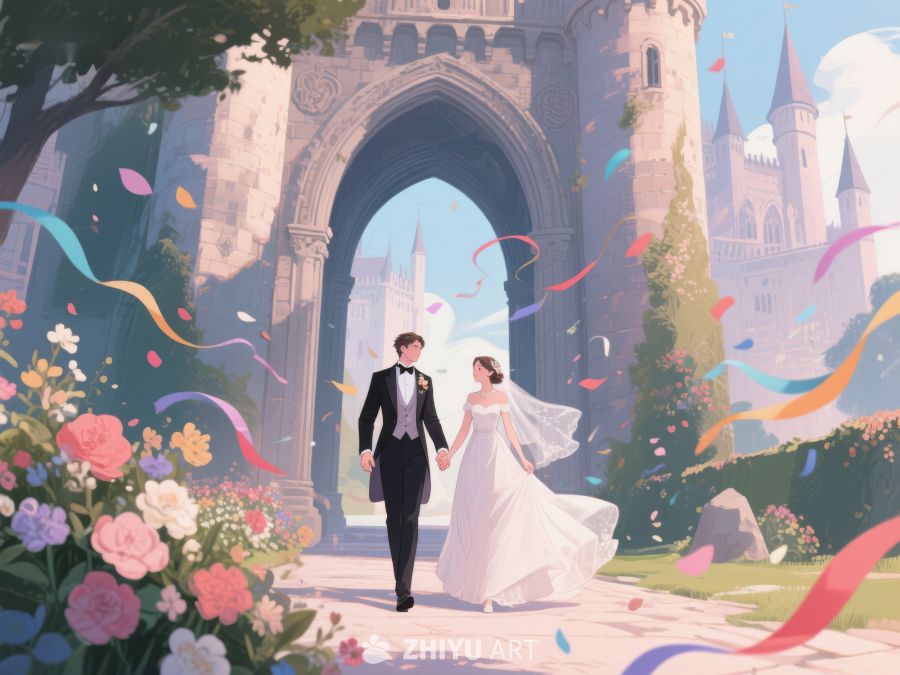 新人在城堡前的浪漫婚礼 943