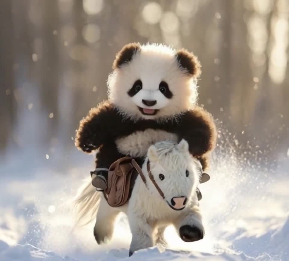 雪地熊猫骑小马玩偶冒险记