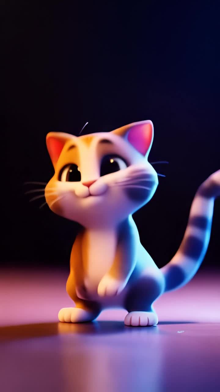 屏幕上出现3D点，这些点形成一个可爱的卡通猫。这只
