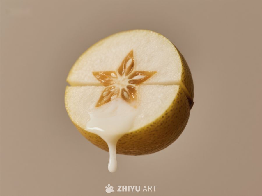 梨子切面，白色液体滴落 228