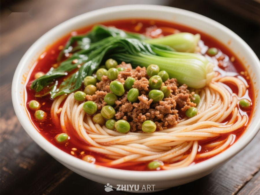 红油面条配青豆与小白菜 336