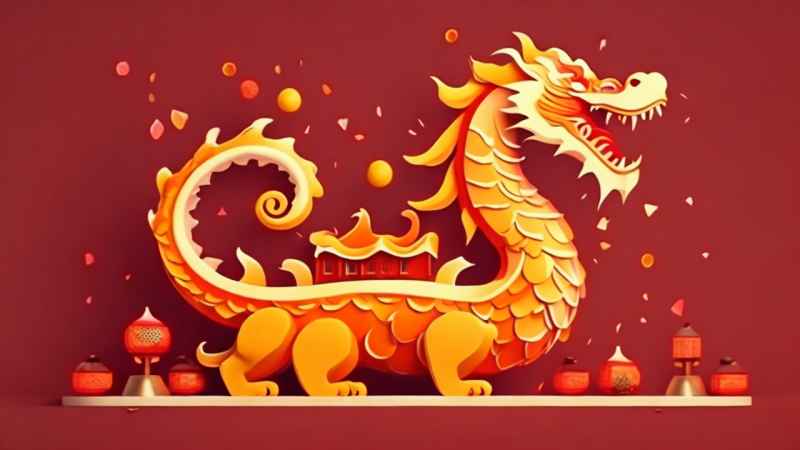 过年春节游龙灯简约插画 58