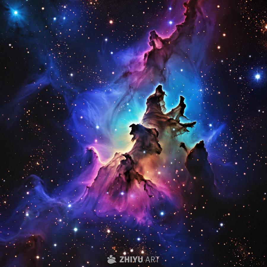 色彩斑斓的宇宙星云，即鹰状星云，以高分辨率呈现。星