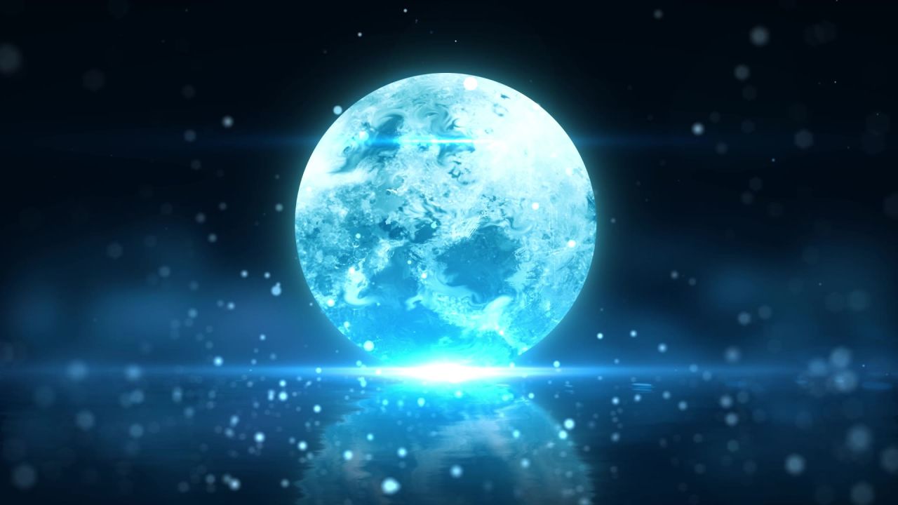唯美大海上升月亮白月光蓝色夜空圆月明月大屏幕舞台LED视频  37