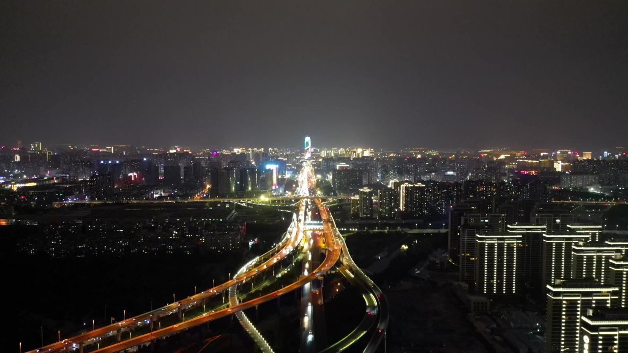 航拍河南郑州中原福塔夜景