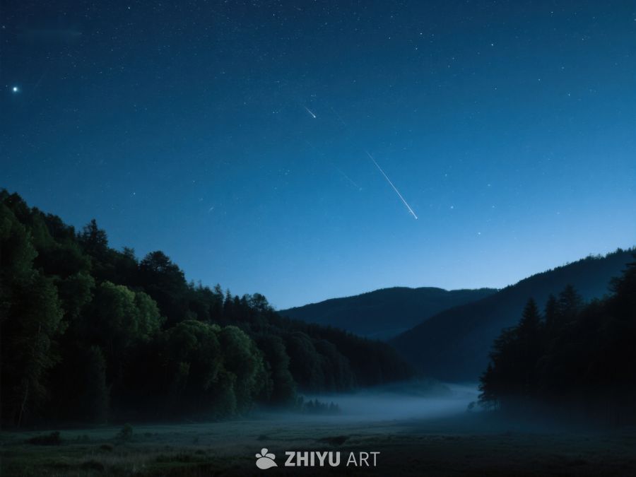 夜空流星划过山林 254