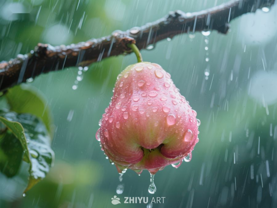 雨中枝头的粉红果实 766