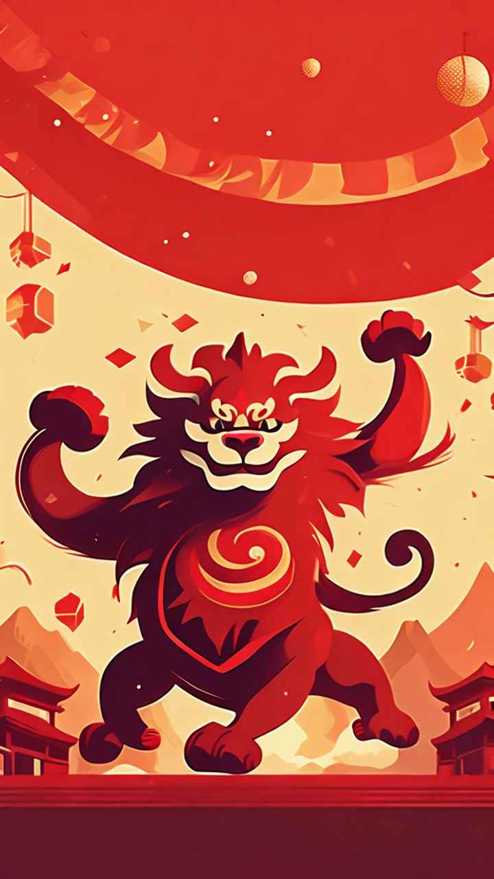 春节舞龙舞狮插画背景 14