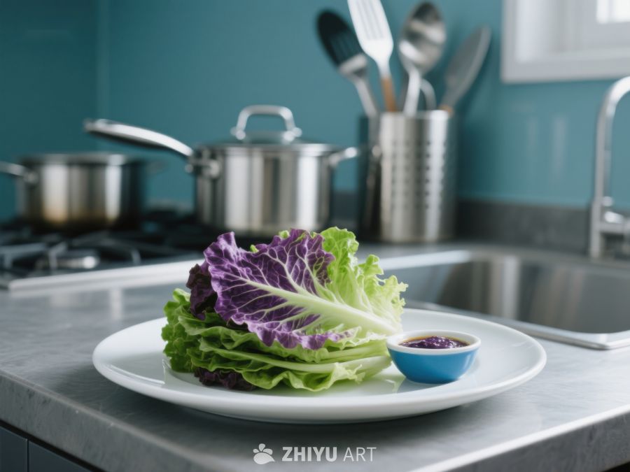 厨房台面上的生菜与酱料 112