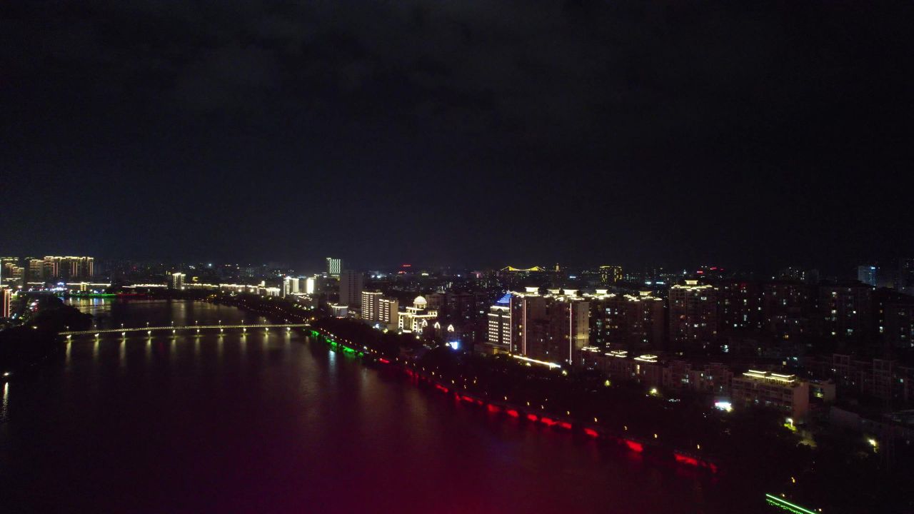 江西赣州章水两岸夜景灯光航拍