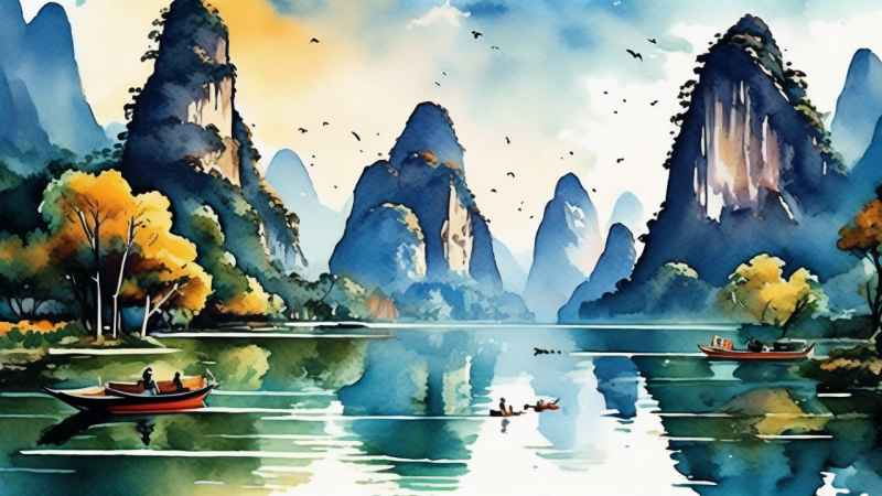 插画风格 桂林山水 27