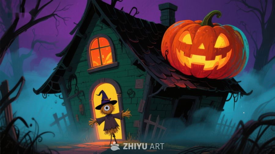 万圣夜小屋与南瓜灯