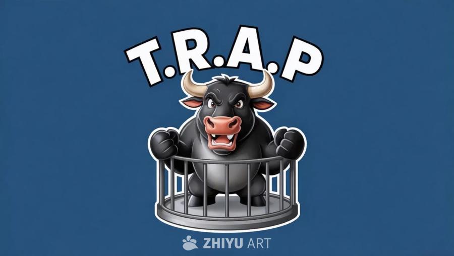 蓝色背景上，方正粗体的“T.R.A.P”四个白色字