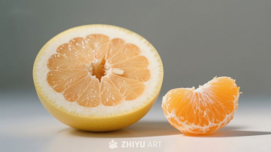 切开的柑橘与剥皮的橙瓣