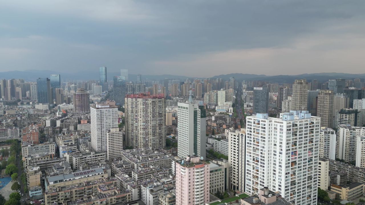 云南昆明城市风光交通航拍