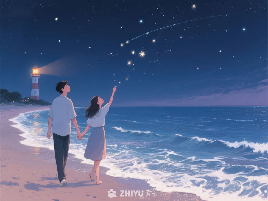 海边夜景下的情侣 246