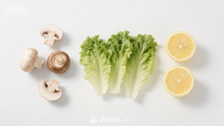 新鲜蔬菜与柠檬静物摆拍