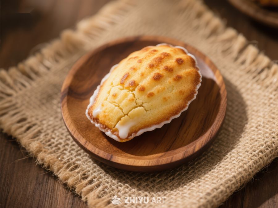 金黄酥皮糕点置于木质盘中 488