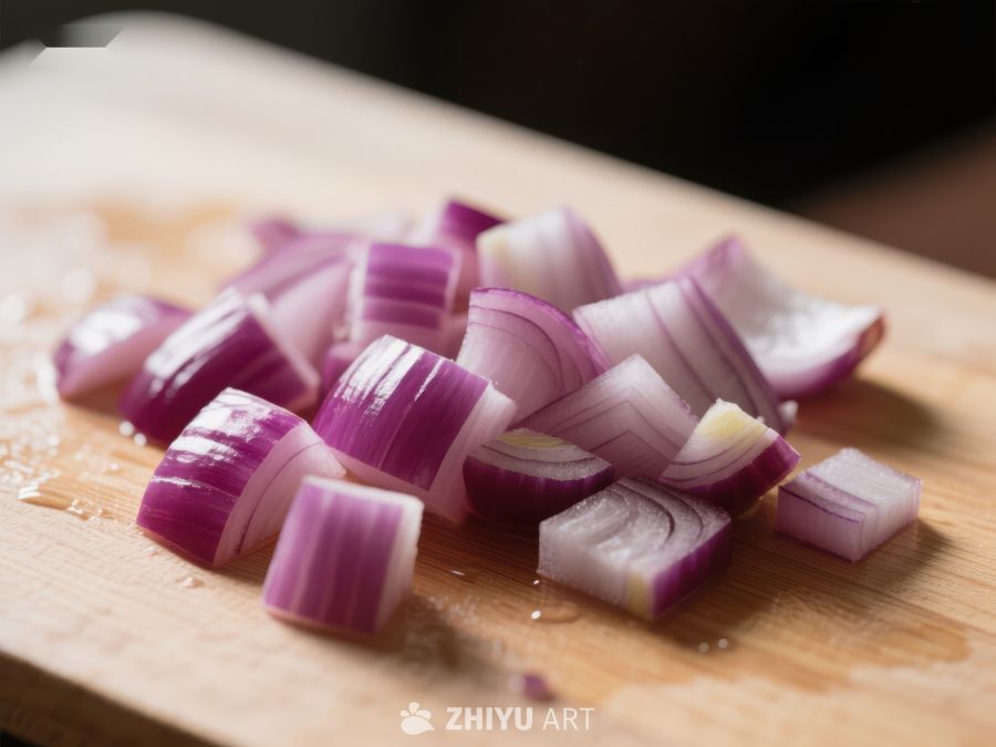 切好的紫色洋葱块 245