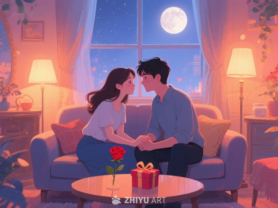 月下情侣温馨对视 1124