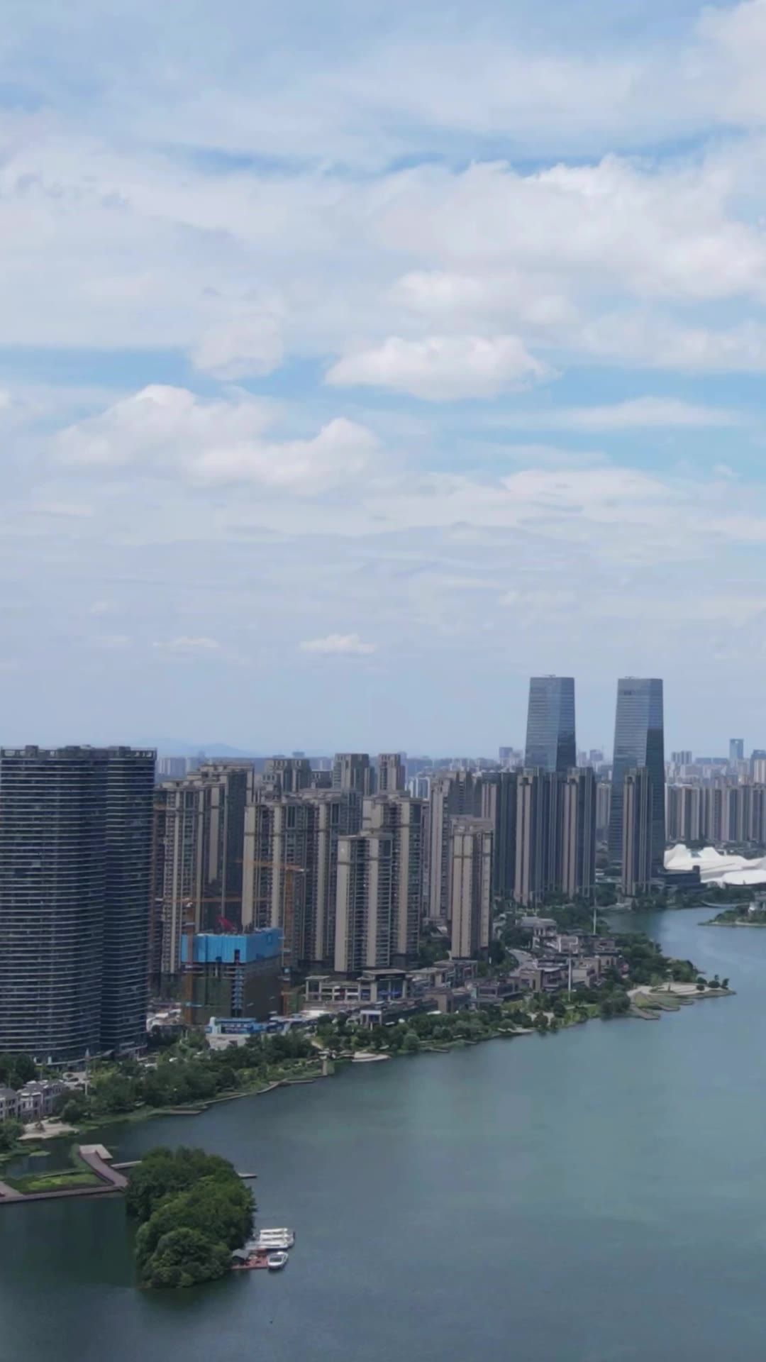 湖南 长沙 梅溪湖 移动 延时 竖屏 航拍 