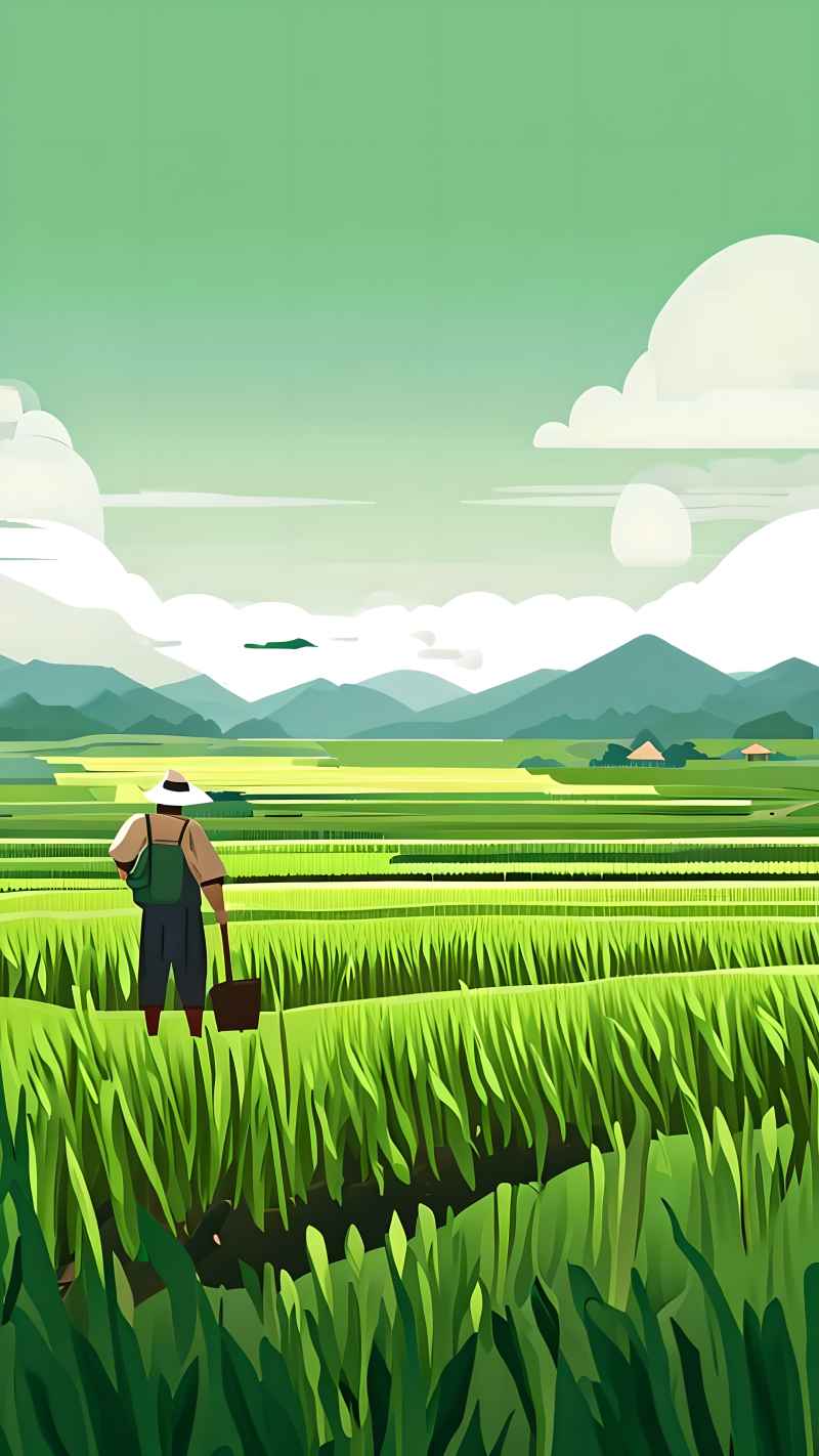 稻田和农作物中的农民绿色范例风格插画 41