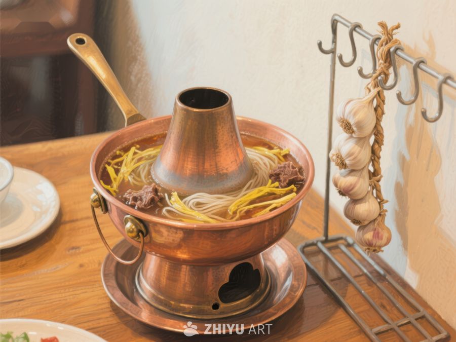 铜锅涮肉，热气腾腾的美食 736