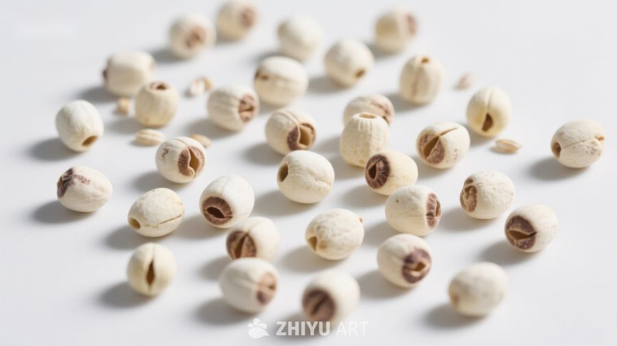 莲子散落白色背景