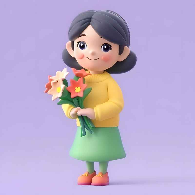 一个女人拿着花 3