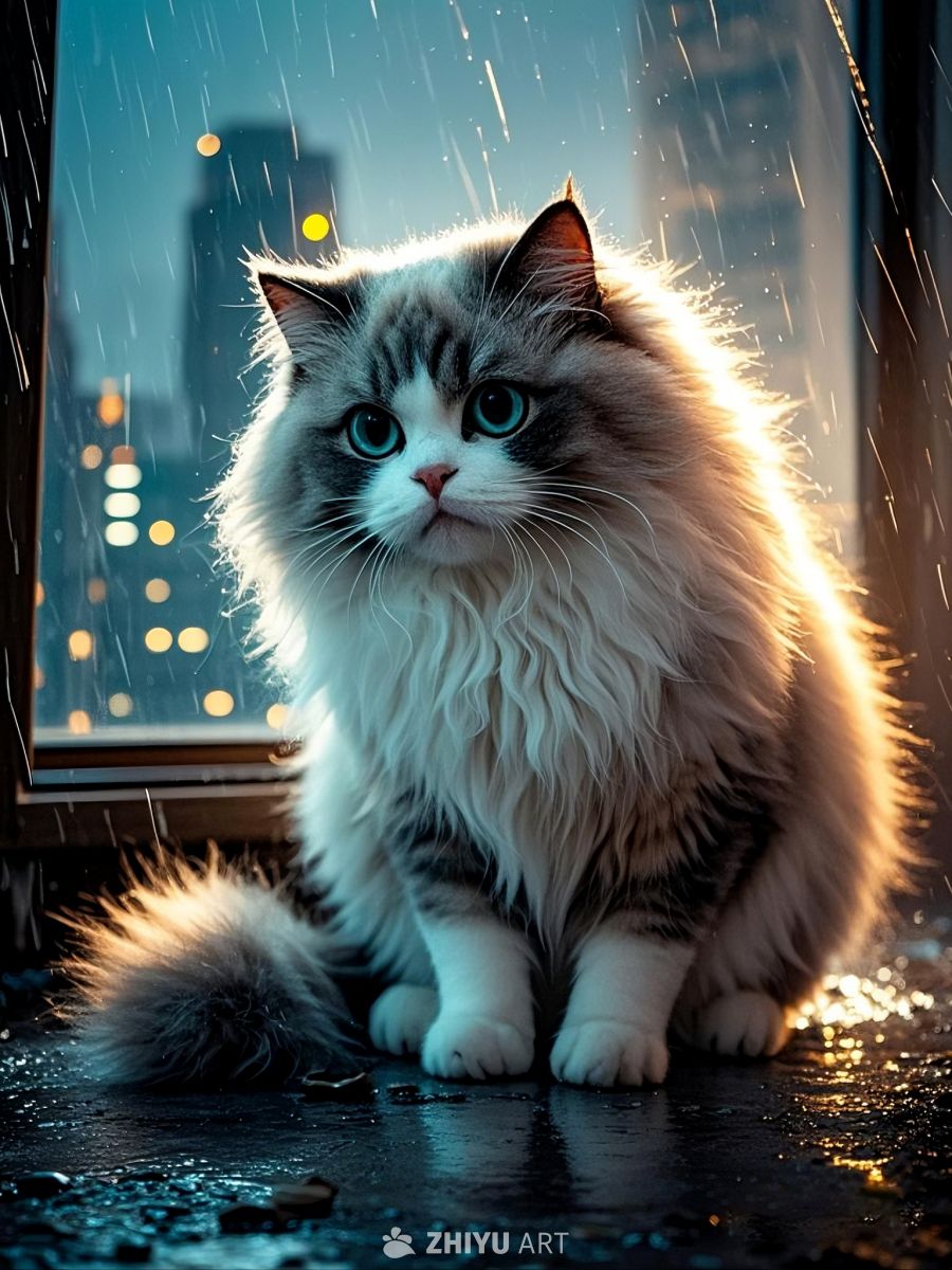 雨中等待的猫咪