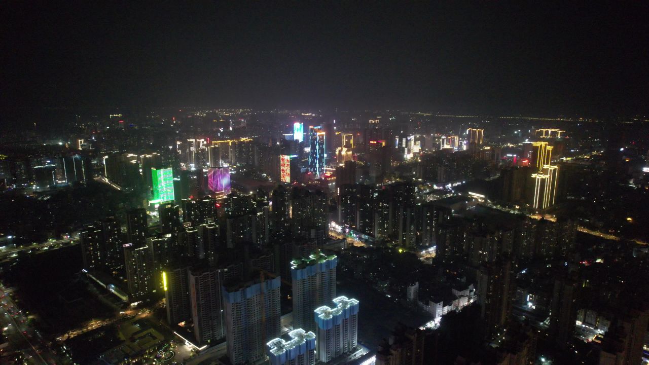 广东湛江城市夜景灯光交通城市大道航拍 