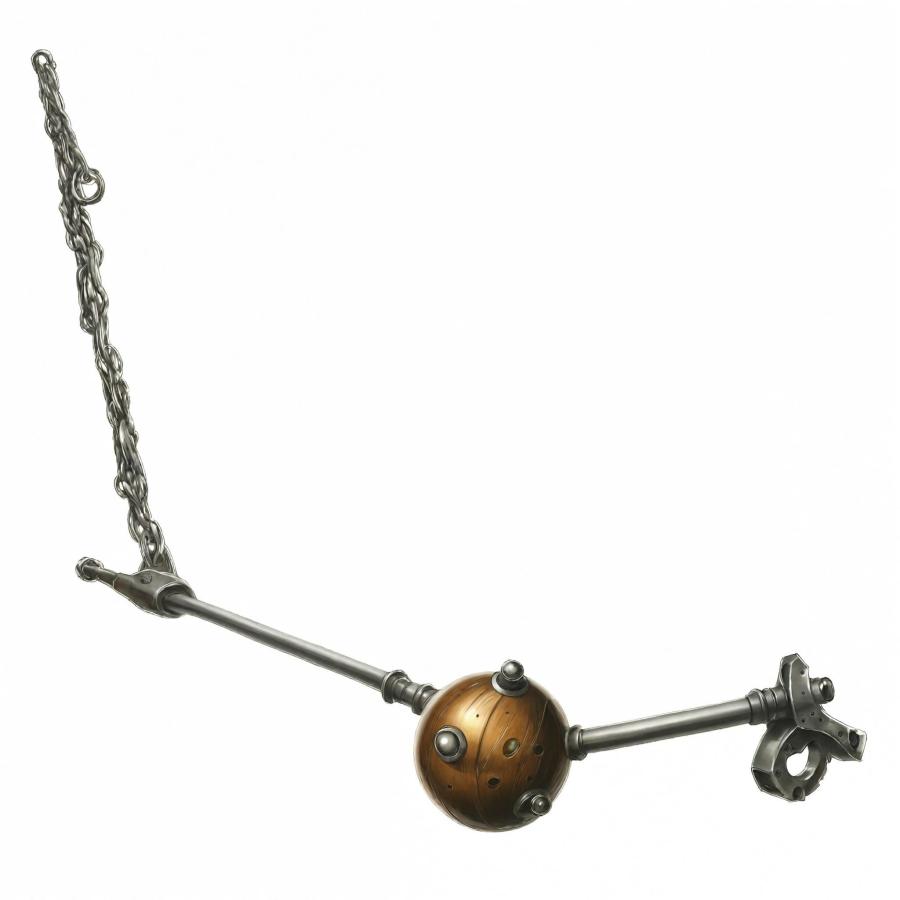 一个由钢球和链条连接到棍子上的武器，具有幻想手绘风