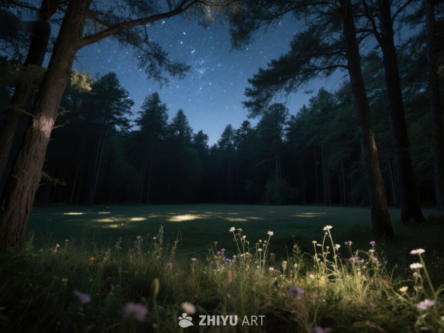 夜幕森林，星光下的静谧草地 460