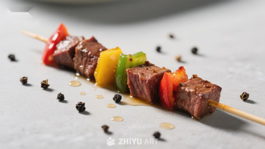 美味牛肉串配彩椒