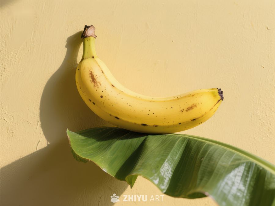 香蕉与绿叶的静物组合 549